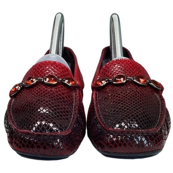 Stuart Weitzman Snakeskin Print Leather Red Jewel Loafers Red Ombre 8M Slip On - Picture 6 of 10